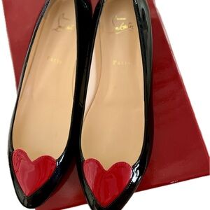 Christian Louboutin Black and Red Flats with HEARTS